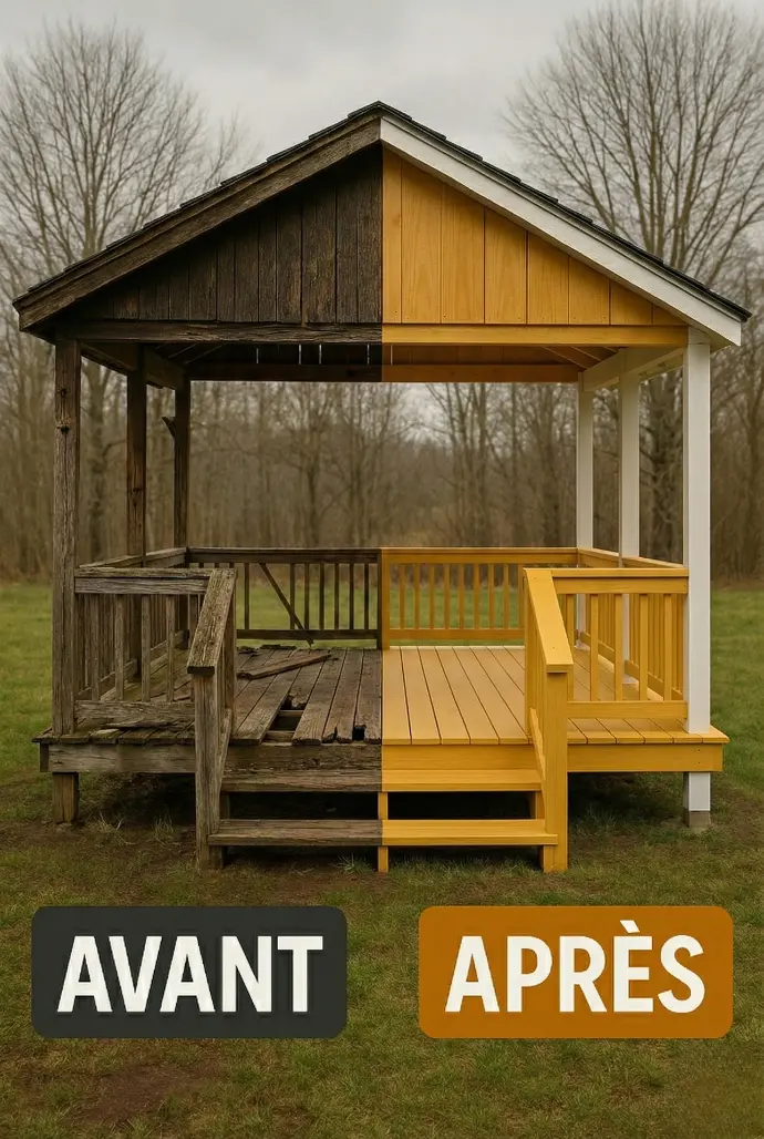 Avant et après réparation de balcon et deck en bois sur la Rive-Nord et dans les Laurentides